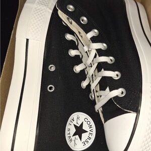 Converse Black and White High-Top Canvas Platform Sneakers